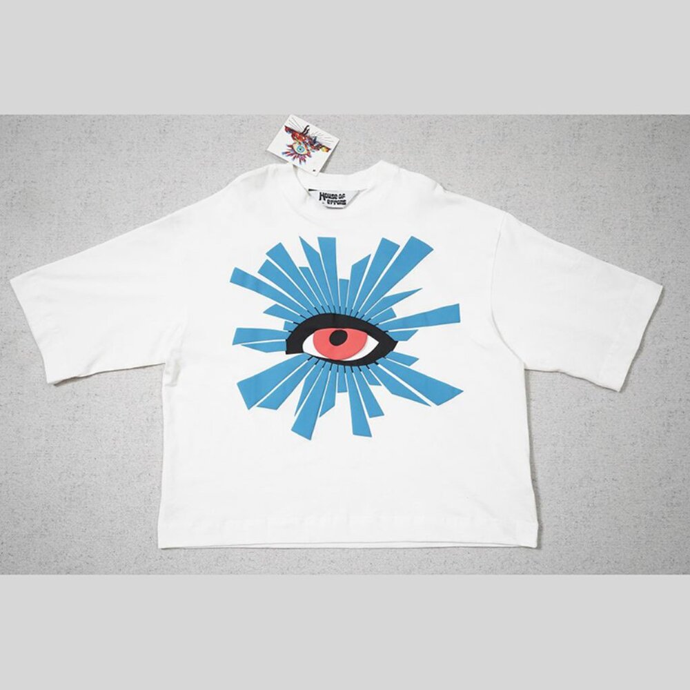 House of Errors White T Shirt With Blue Eye Logo